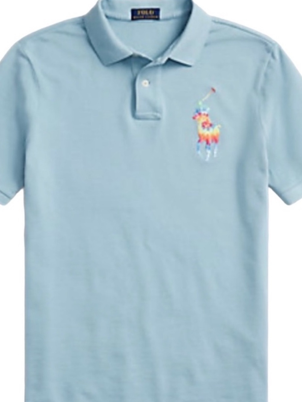 Polo by Ralph Lauren Powder Blue Polo with Multicolor Embroidered Pony